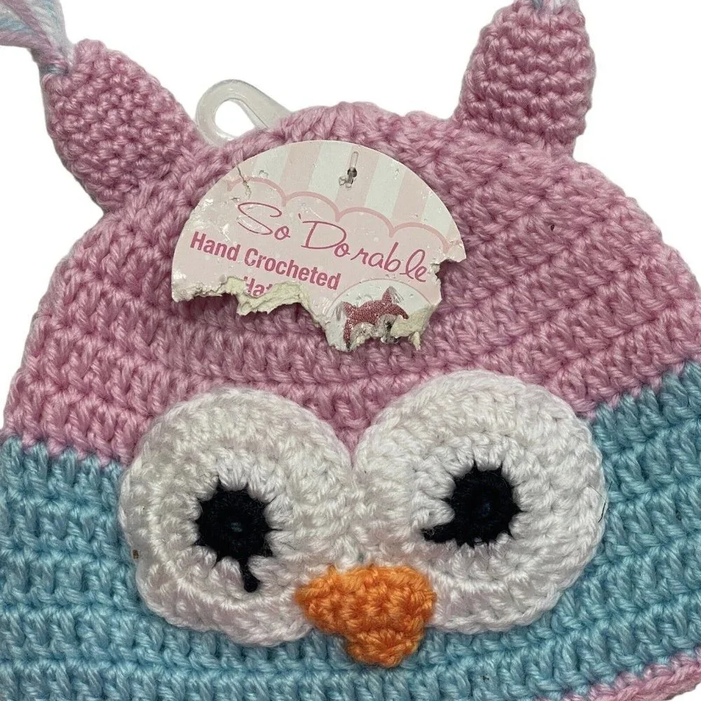 SO DORABLE Hand Crocheted Owl Bird Baby Winter Hat 0-6‎ Mos. Multi Beanie Boggan